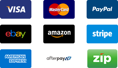 Visa Mastercard PayPal Amex eBay Amazon Stripe Afterpay ZipPay