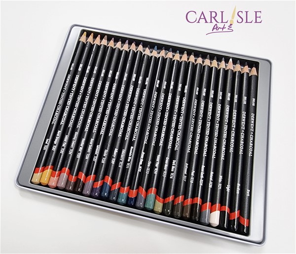 Derwent Tinted Charcoal 24 Pencil Tin Set