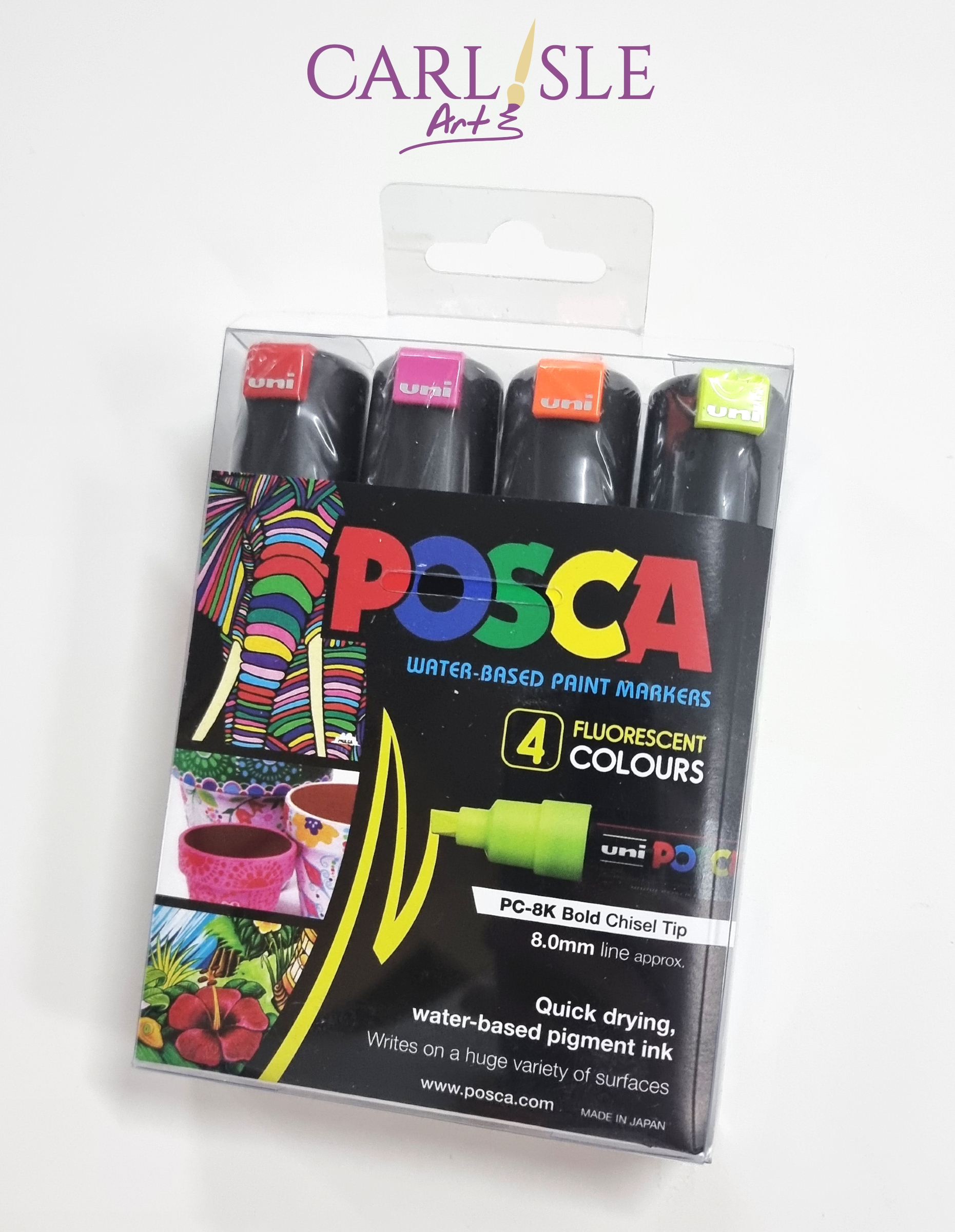 Posca Paint Markers Set of 4 Fluorescent Colours - 8.0mm Bold