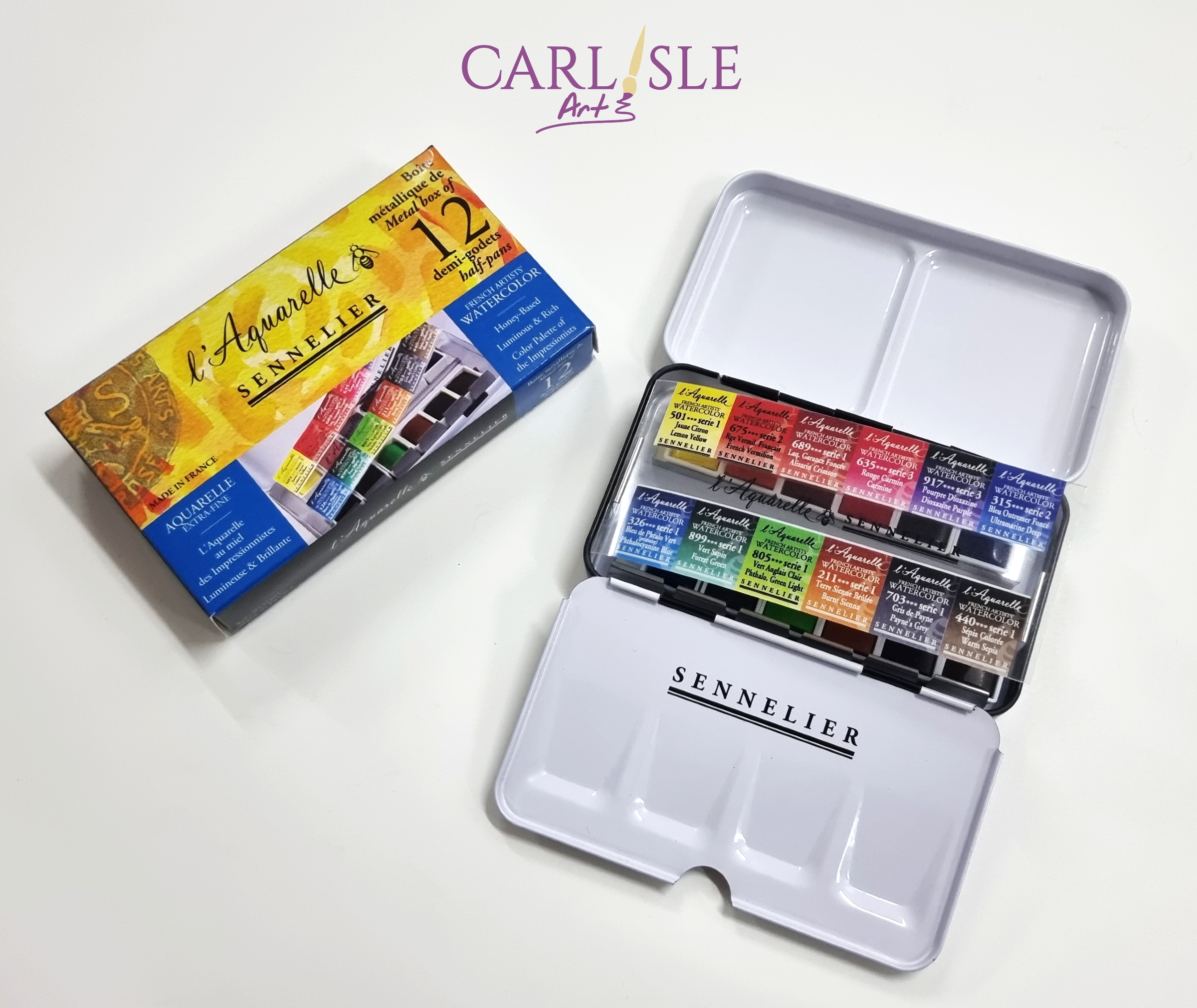 Sennelier Watercolour Metal Box Set of 12 Half-pans